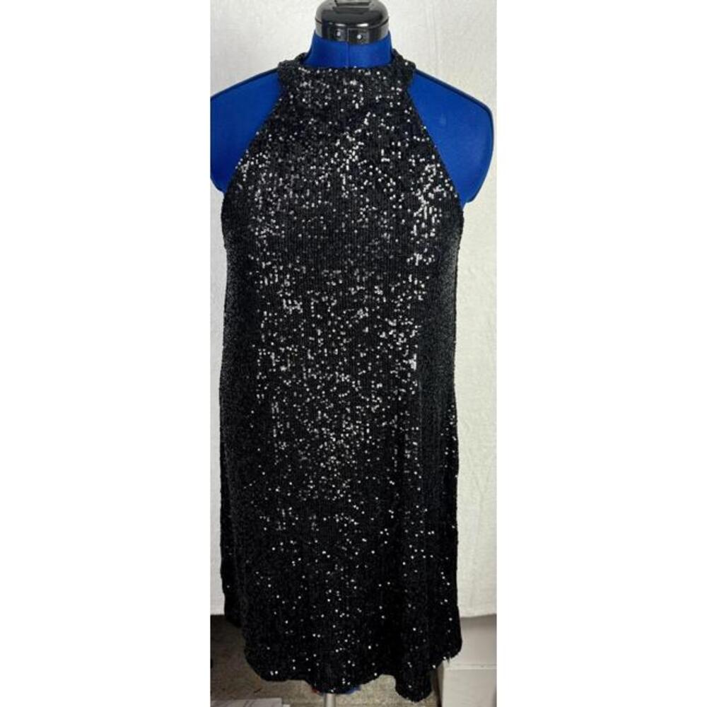 black sequin halter mini dress cable & gauge sparkle‎ party cocktail y2k glam